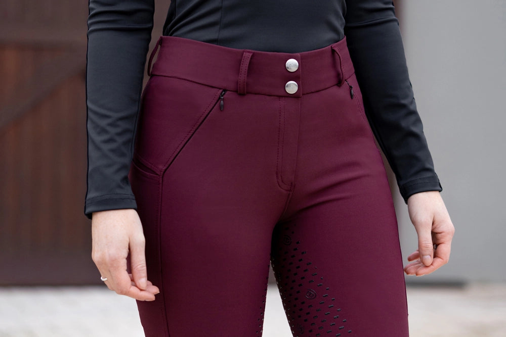 AHUFGN Pantalon D'Équitation Taille Haute Femme/Homme – Extensible, Antidérapant, Confort Longue Durée, Élégant Wine Red XL