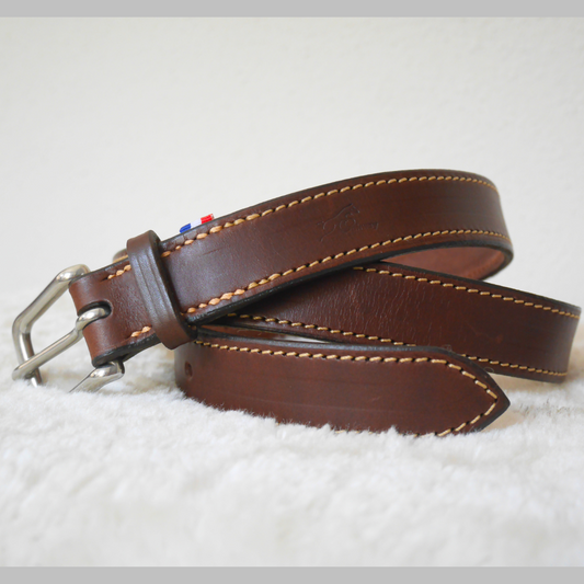 Ceinture en cuir havane et beige - Caliway