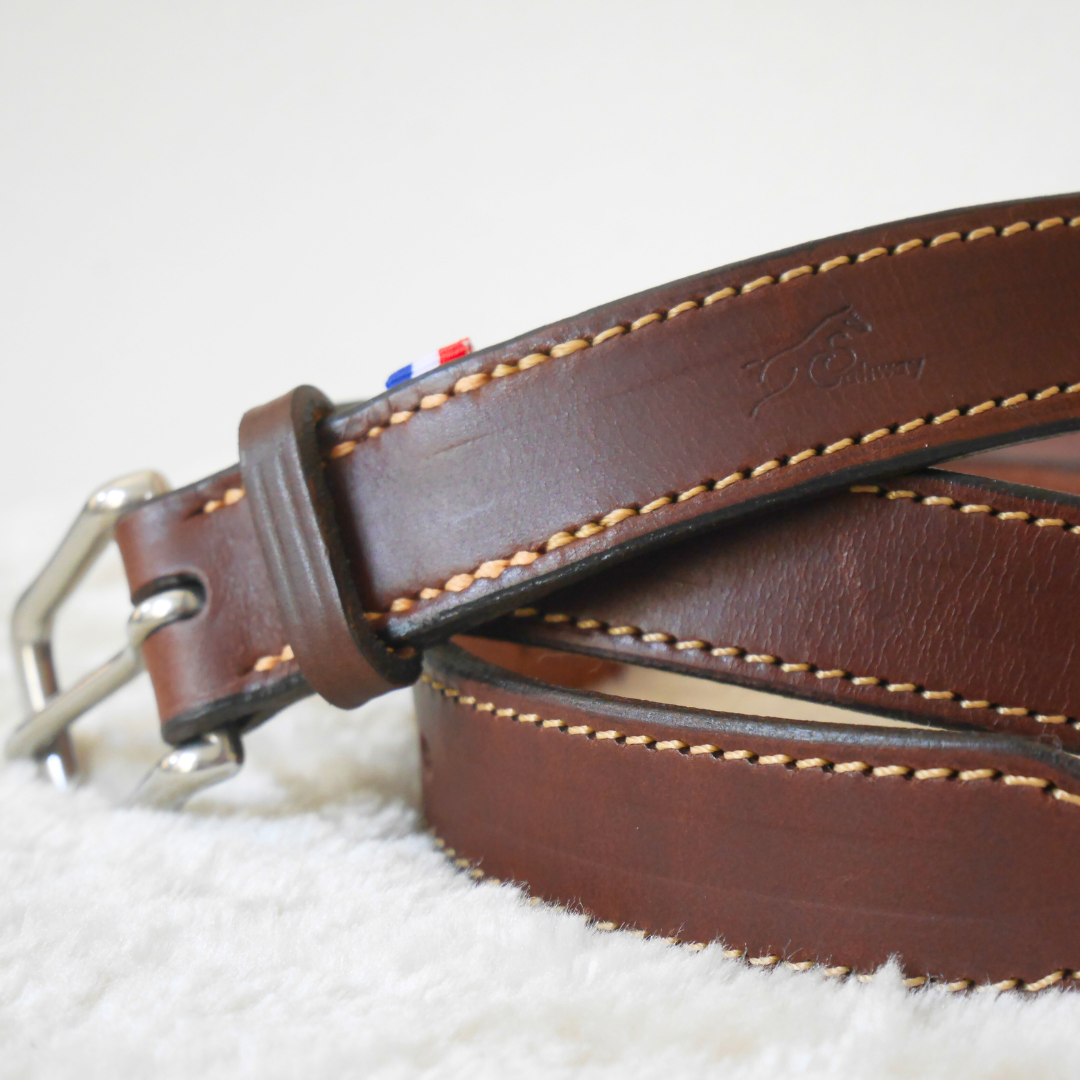 Ceinture en cuir havane et beige - Caliway