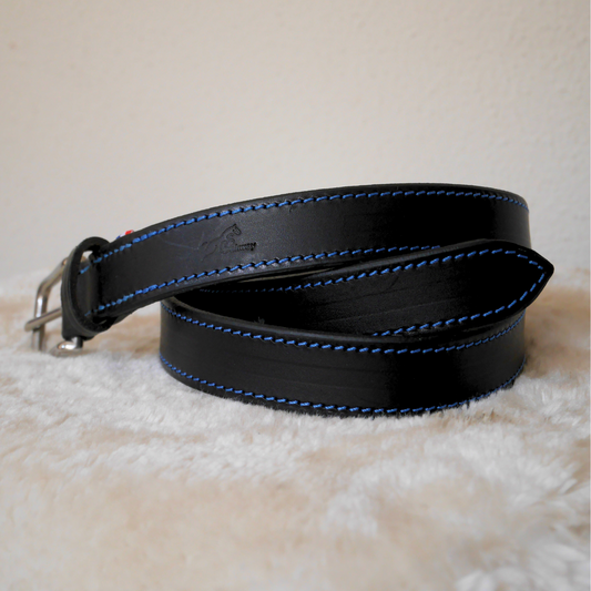 Ceinture en cuir noire et bleu - Caliway