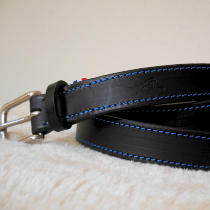 Ceinture en cuir noire et bleu - Caliway