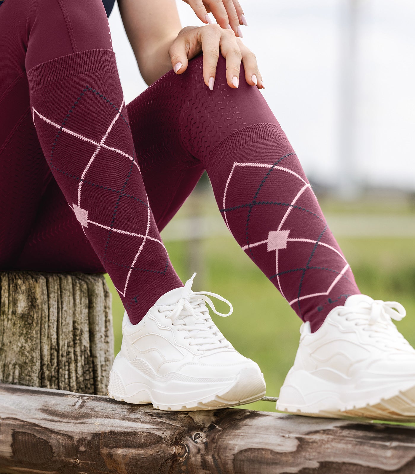 Chaussettes d'équitation Argyle bordeaux - ELT