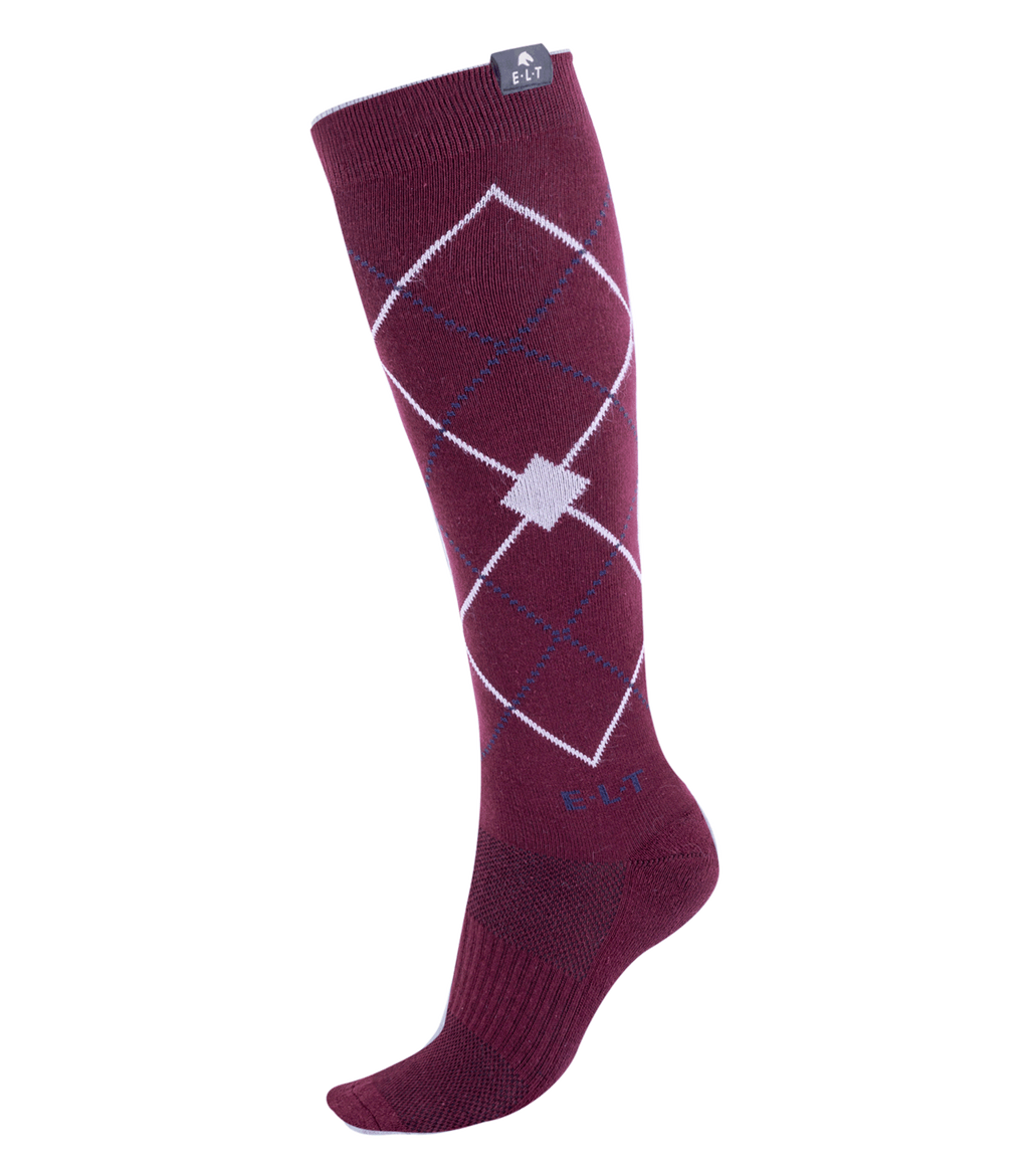 Chaussettes d'équitation Argyle bordeaux - ELT