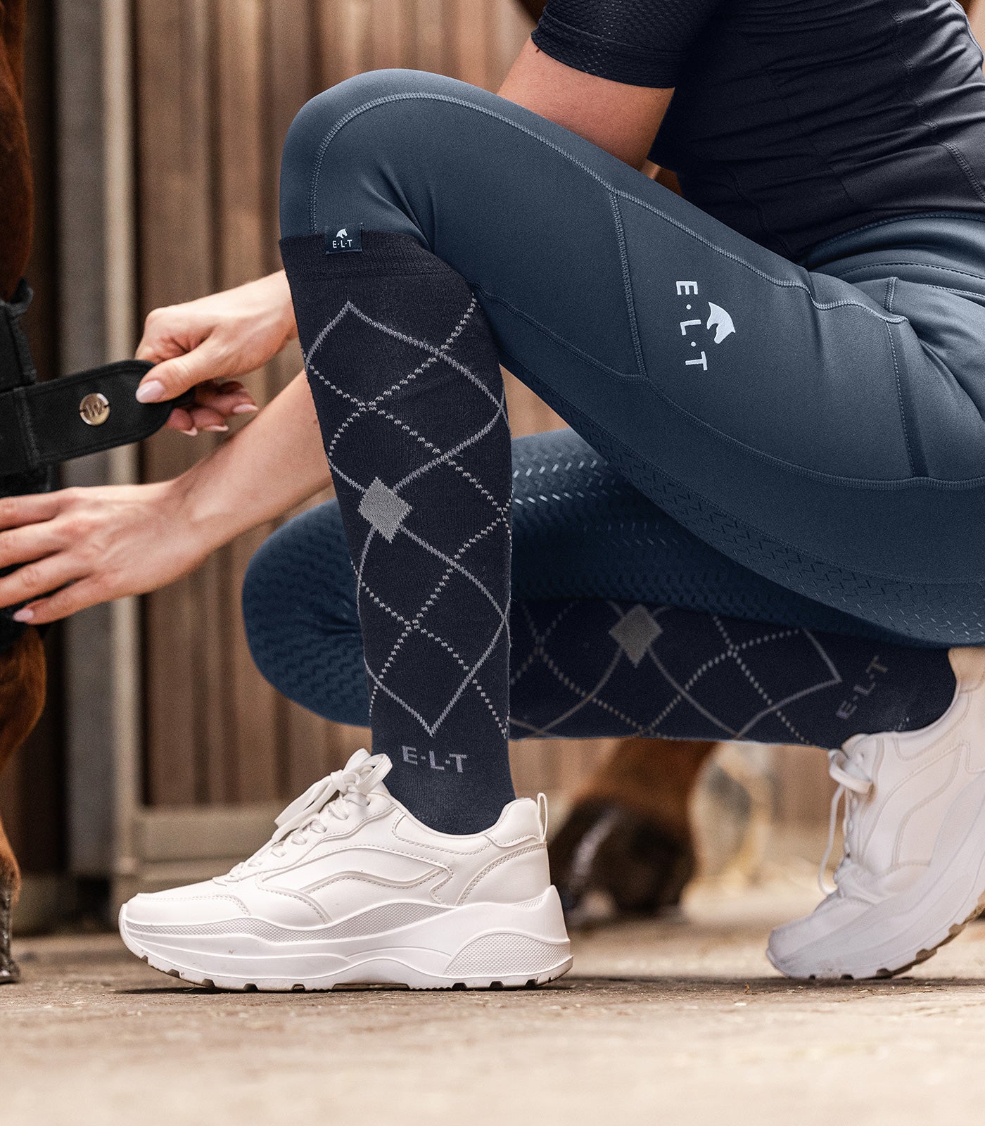 Chaussettes d'équitation Argyle bleu marine - ELT