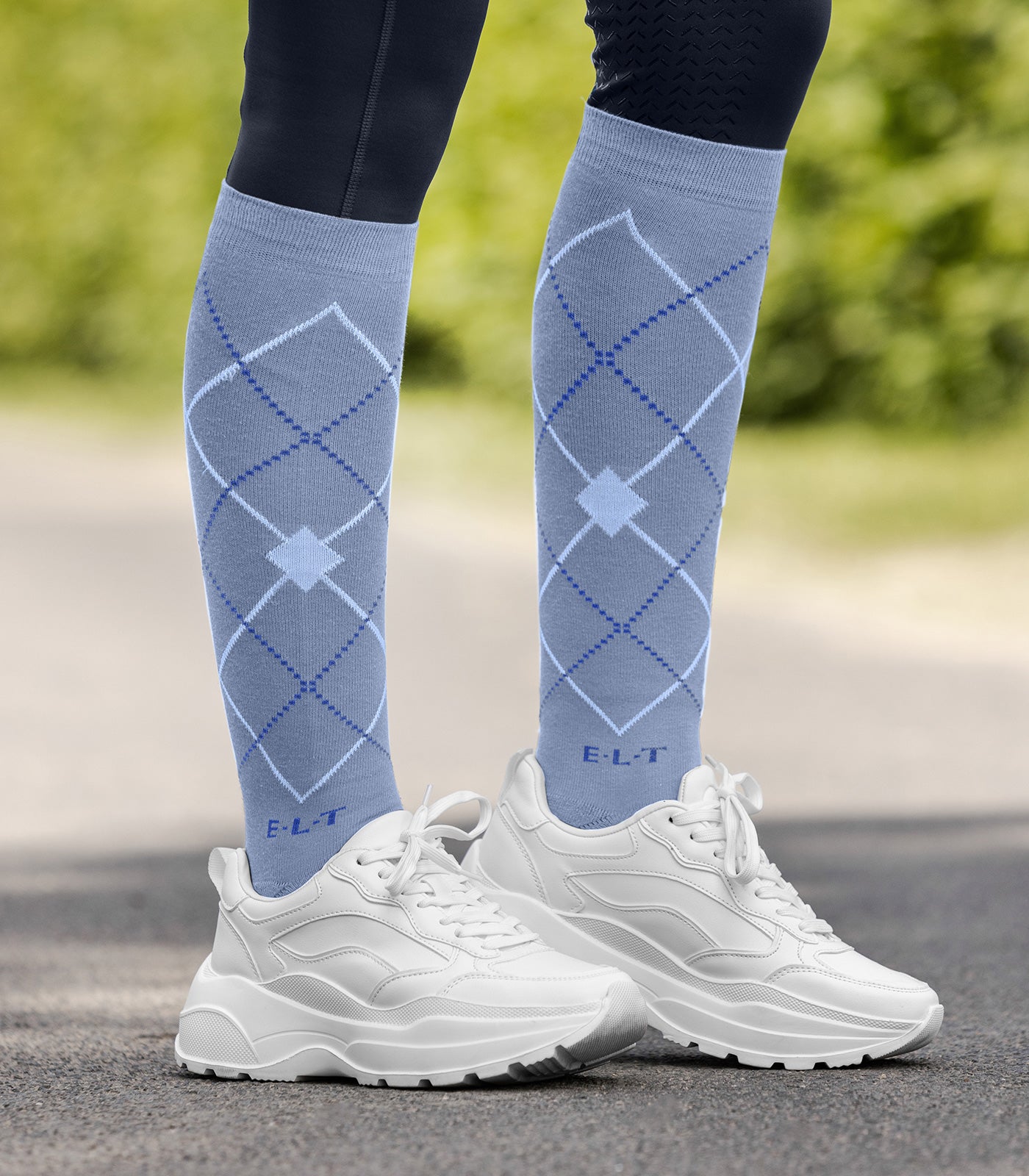 Chaussettes d'équitation Argyle bleu clair - ELT