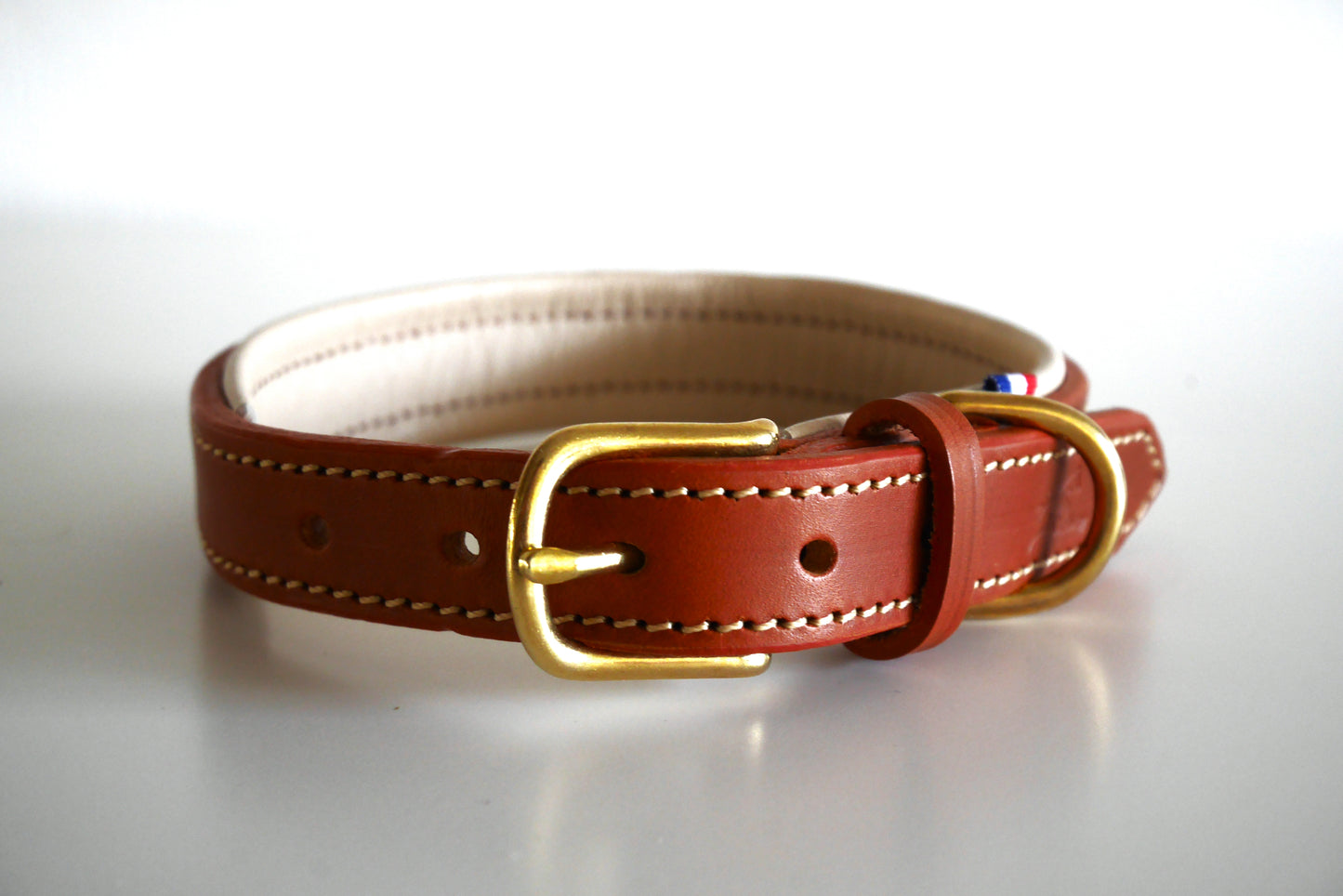 Collier cuir chien cognac et beige - Caliway