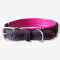 Collier chien en cuir noir et rose bonbon - Caliway