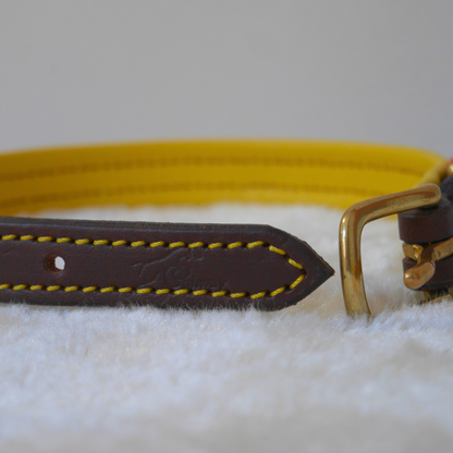 Collier chien en cuir havane et jaune - Caliway