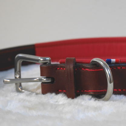 Collier chien en cuir havane et rouge - Caliway