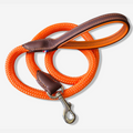 Laisse cuir et corde chien orange et noire - Caliway