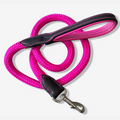 Laisse cuir et corde chien rose bonbon et noire - Caliway